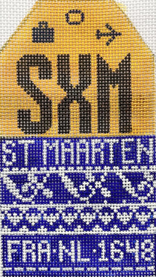 St. Maarten Vintage Travel Tag Canvas - needlepoint