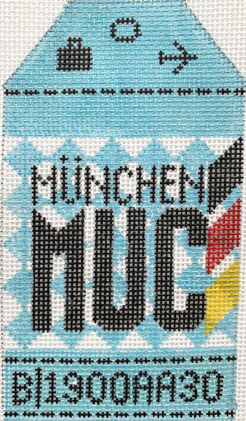 Munich Vintage Travel Tag Canvas - needlepoint