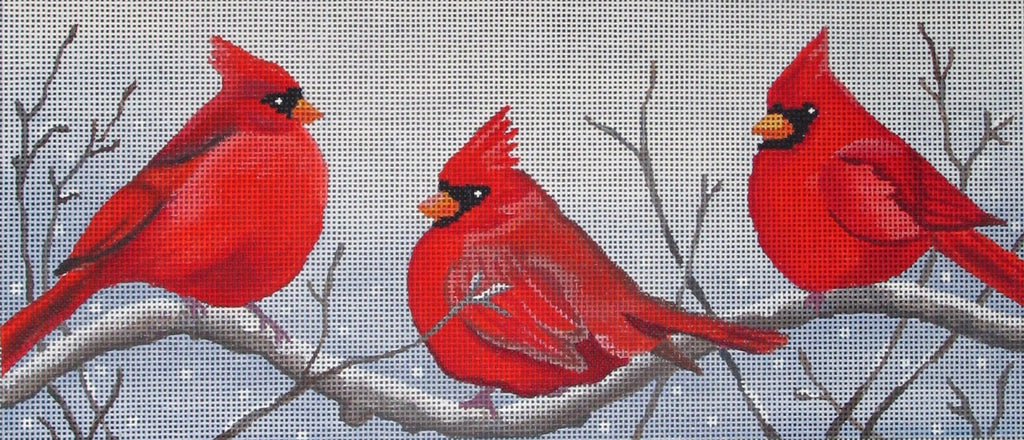 Three Cardinals in the Snow Canvas - KC Needlepoint
