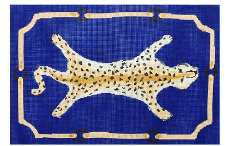 Leopard Clutch on Blue Canvas - needlepoint