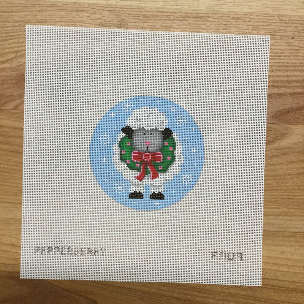 Ewe with a Wreath Ornament Canvas - KC Needlepoint