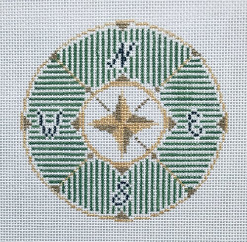 Compass in Green Canvas - needlepoint