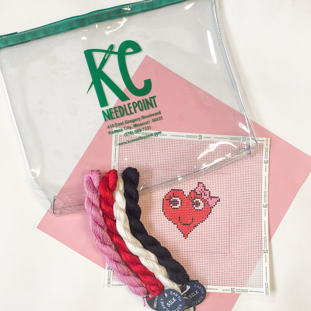 Heart with Bow Beginner Needlepoint Kit - KC Needlepoint