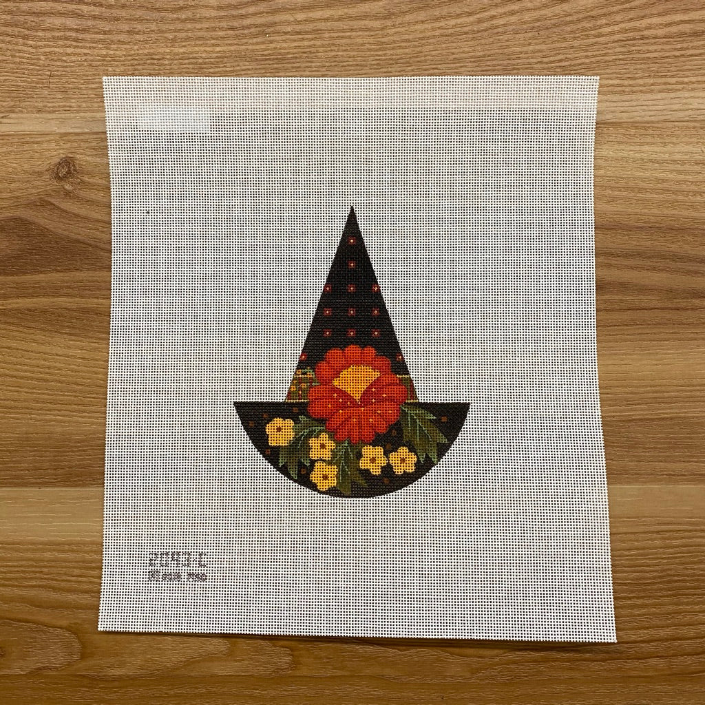 Big Red Flower Witch Hat Needlepoint Canvas - needlepoint
