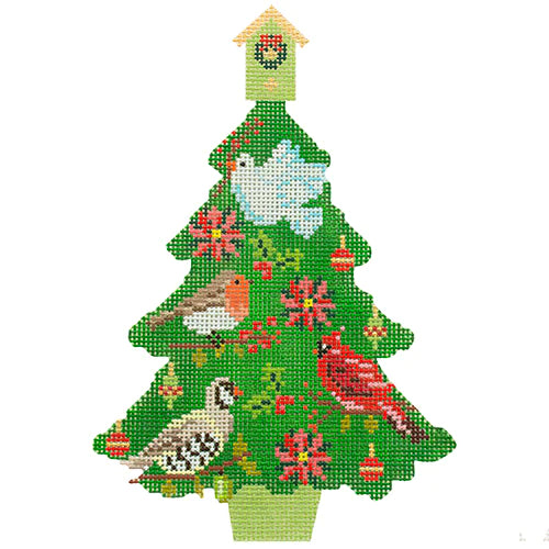 Christmas Birds Tree Canvas - KC Needlepoint