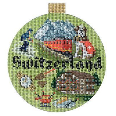 Switzerland Travel Round Canvas - KC Needlepoint