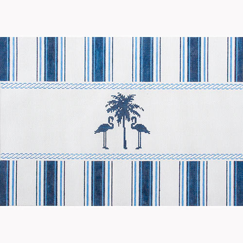 Navy Palm Tree Pillow Canvas - KC Needlepoint