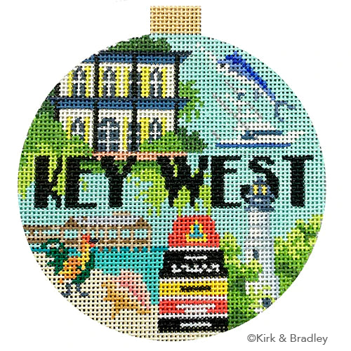 Key West Travel Round Needlepoint Canvas - KC Needlepoint
