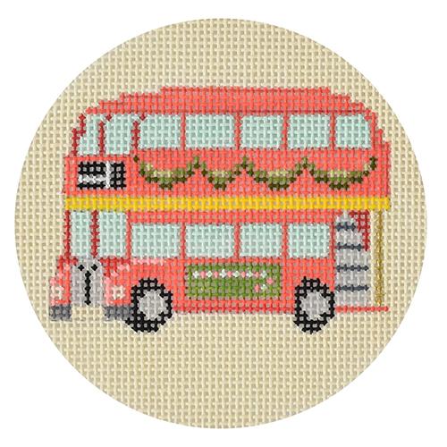 London Bus Round Canvas - KC Needlepoint