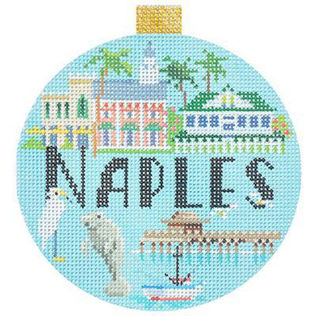 Naples Travel Round Canvas - KC Needlepoint