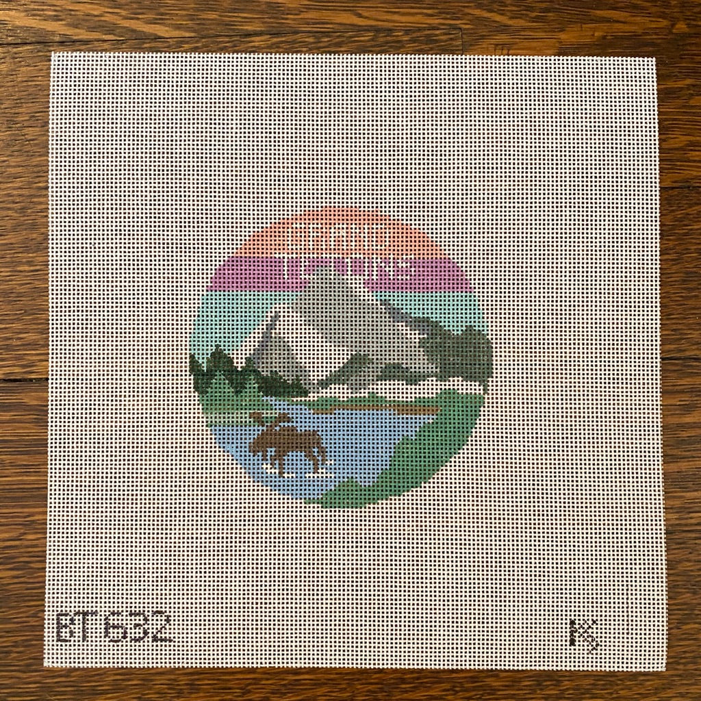 Grand Tetons Travel Round Canvas - needlepoint