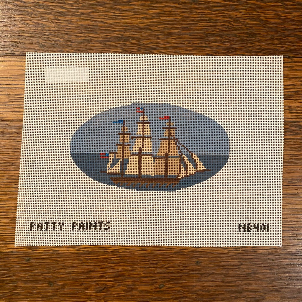 Ship Oval Canvas - needlepoint
