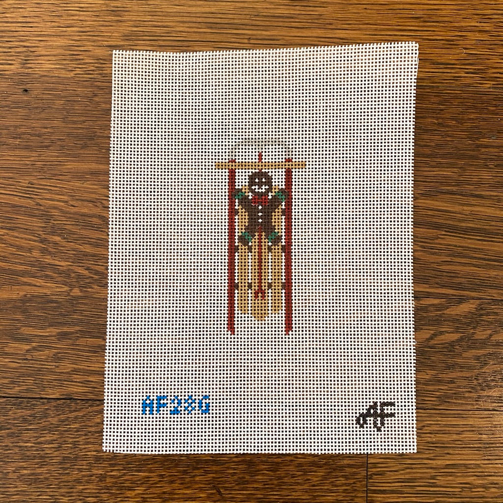Sled with Gingerbread Man Canvas - needlepoint