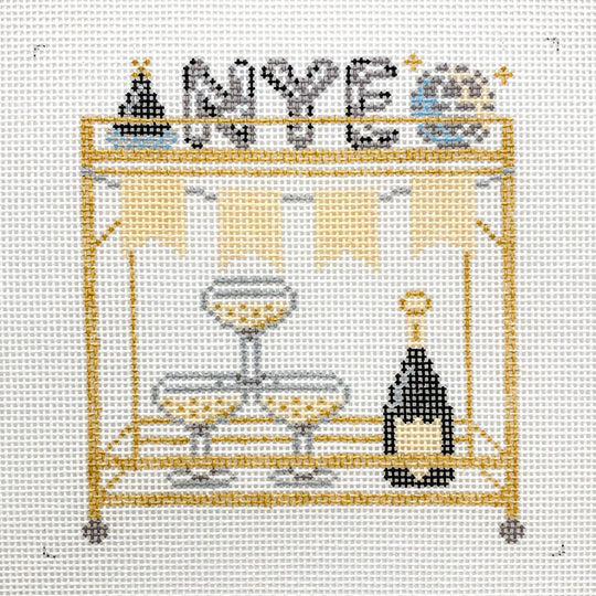 New Year's Eve Bar Cart Canvas - KC Needlepoint