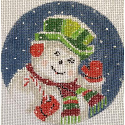 Festive Snowman Round Canvas - KC Needlepoint