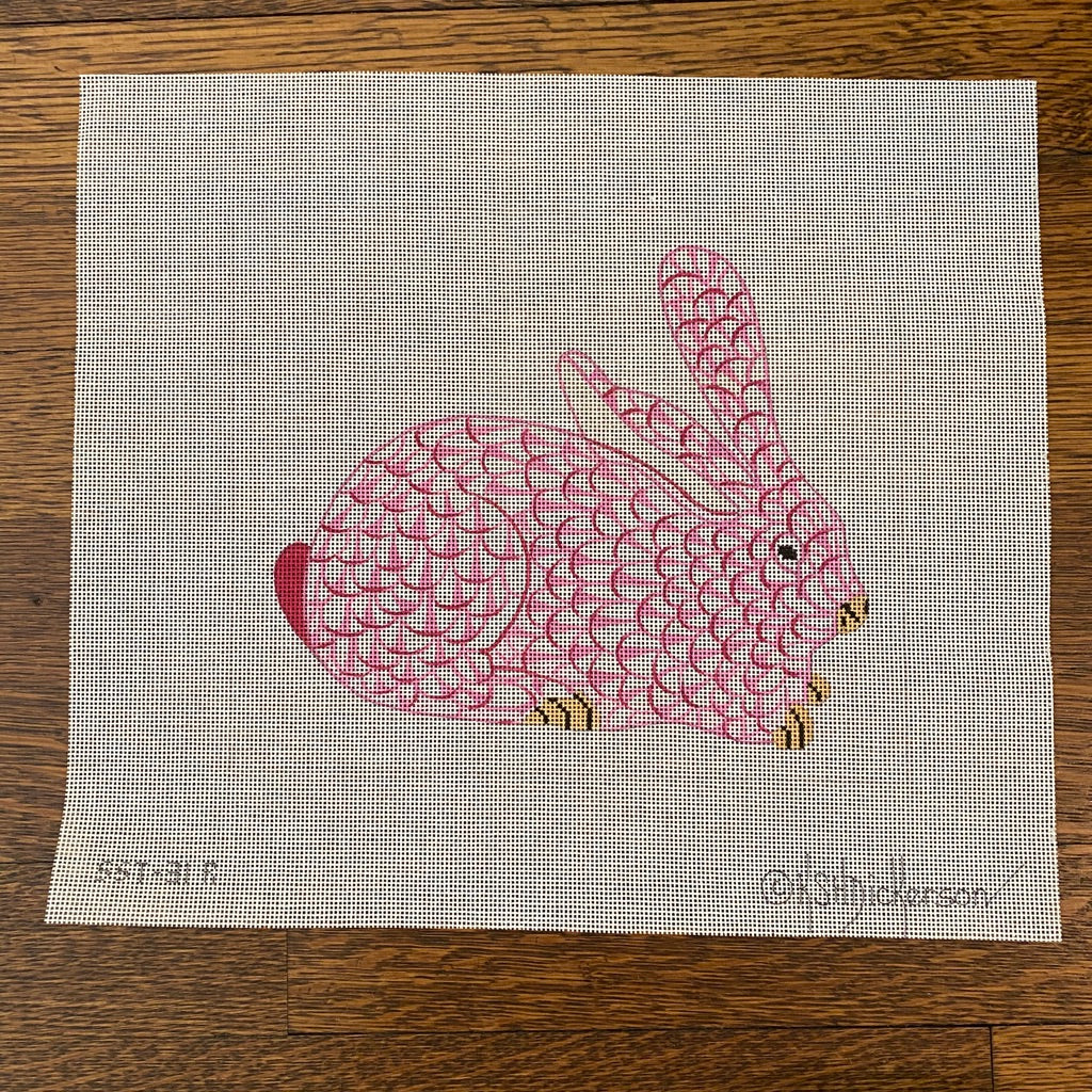 Rabbits with Ferns Needlepoint Pillow