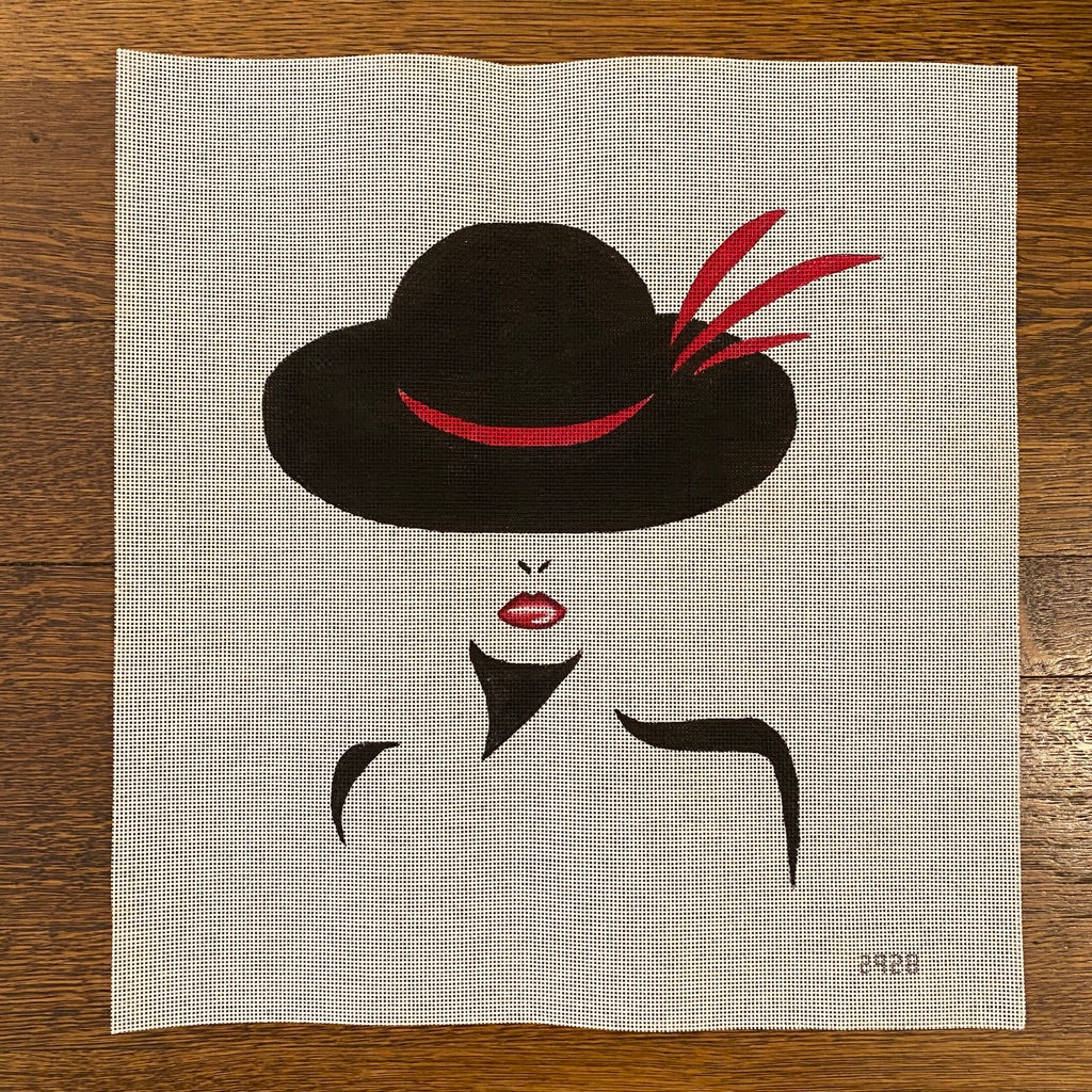 Vogue Lady with Red Feathers in Hat Canvas - KC Needlepoint