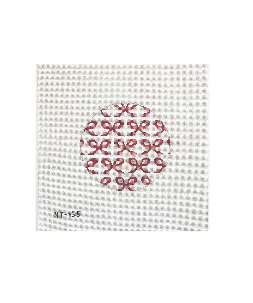 Red Bow Round Canvas - KC Needlepoint
