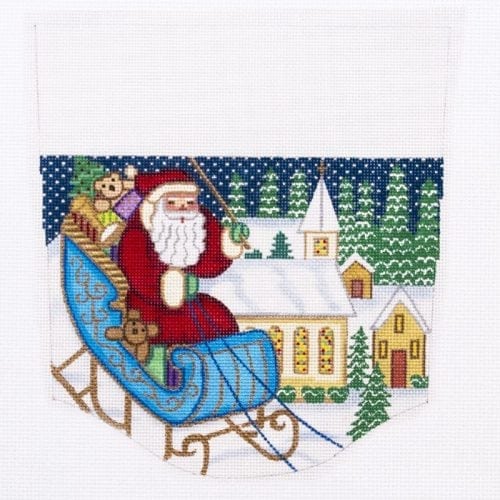 Santa in Sleigh Stocking Cuff Canvas - KC Needlepoint