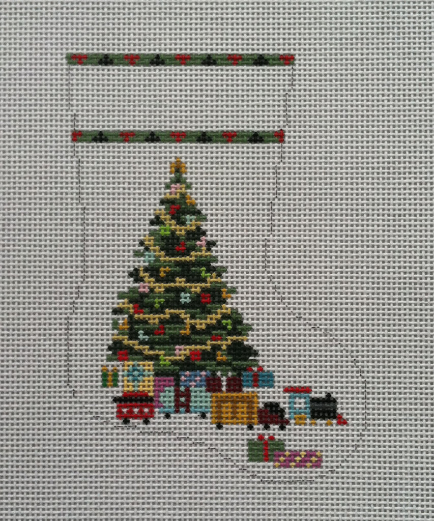 Christmas Tree and Train Mini Stocking Canvas - KC Needlepoint