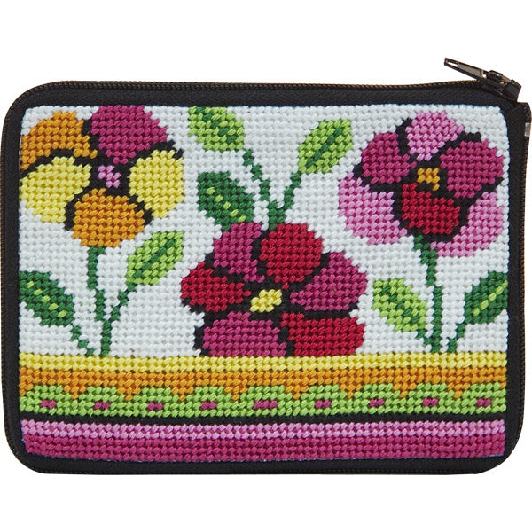 Pink and Orange Poppies Coin Purse Kit - KC Needlepoint