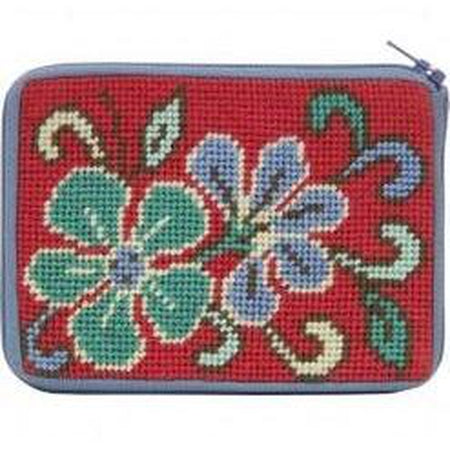 Red Asian Floral Coin Purse Kit - KC Needlepoint