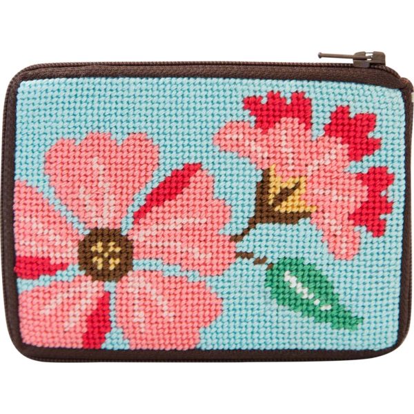 Pink Flowers Coin Purse Kit - KC Needlepoint