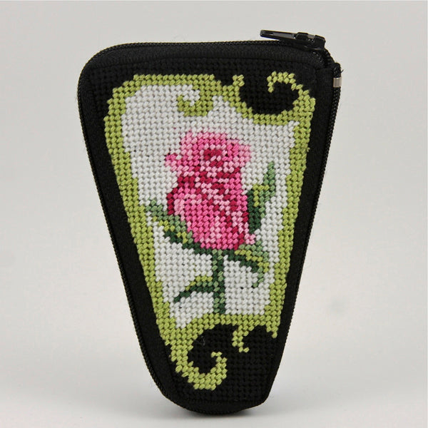 Pink Rose on Black Scissor Case Kit - KC Needlepoint
