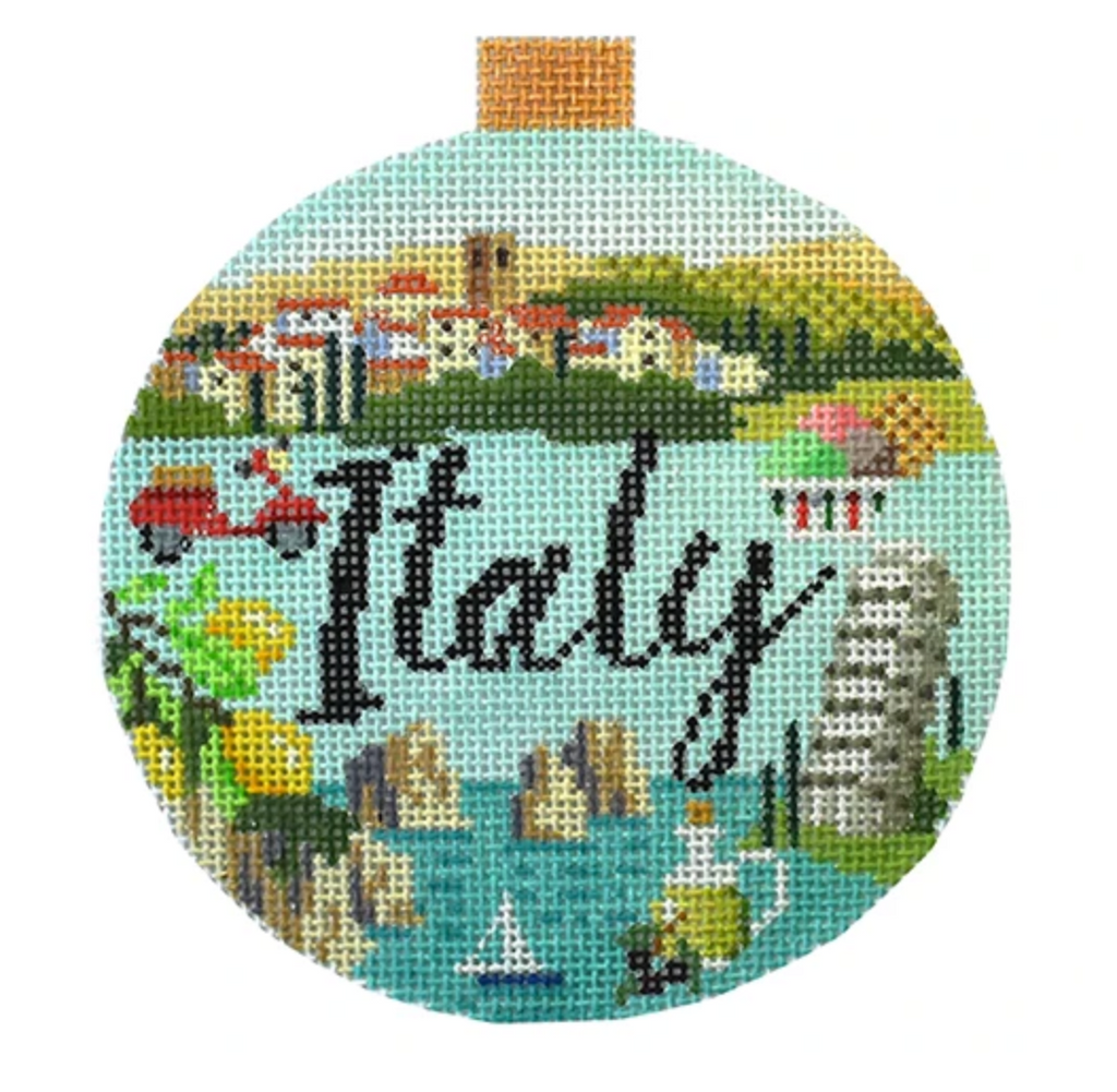 Italy Travel Round Needlepoint Canvas - KC Needlepoint