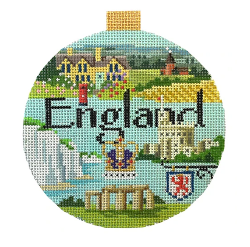 England Travel Round Needlepoint Canvas - KC Needlepoint