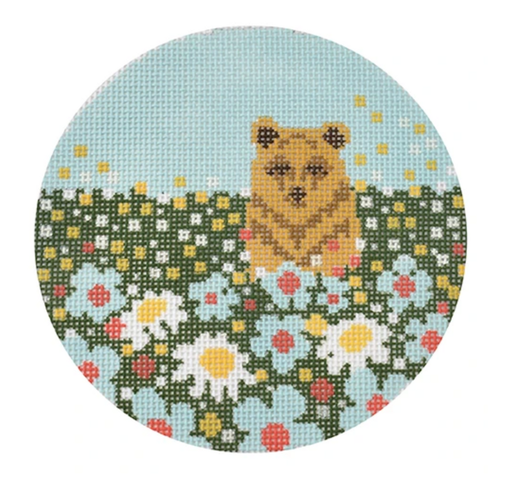 Daisy Bear Round Canvas - KC Needlepoint