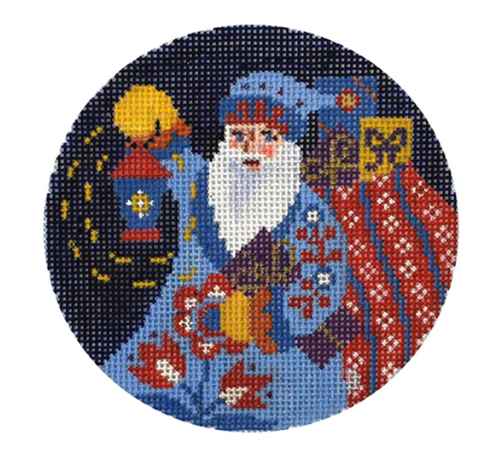 Jacobean Santa with Lantern Ornament Canvas - KC Needlepoint