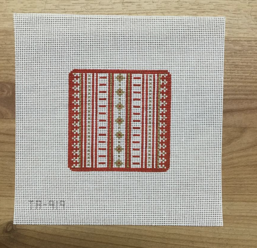 Red and Gold Square Canvas - KC Needlepoint