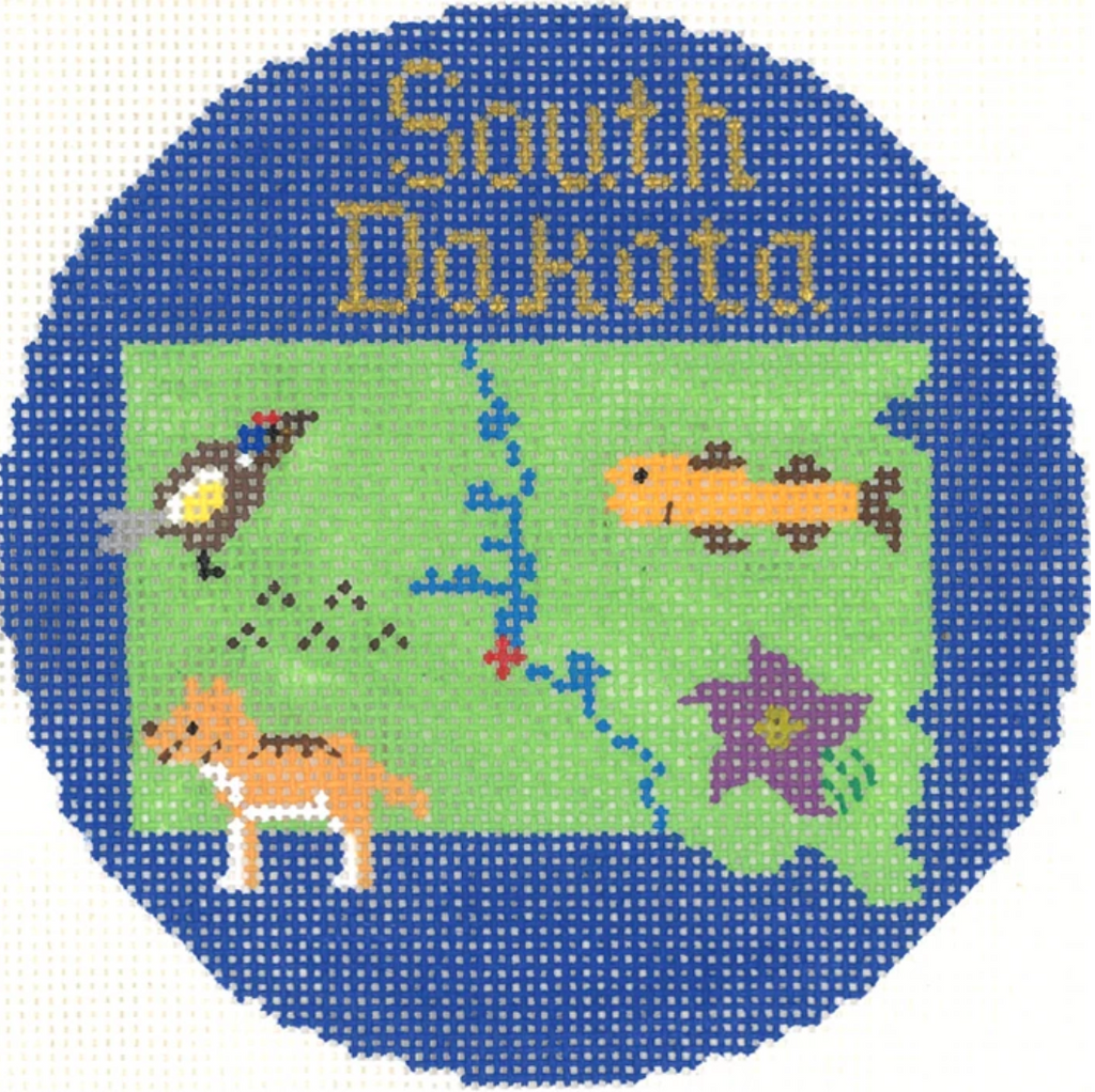 South Dakota 4" Travel Round Ornament Canvas - KC Needlepoint