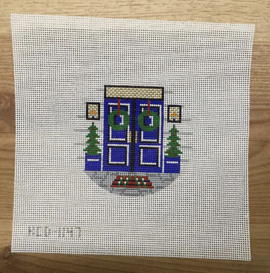 Christmas Front Door Round Canvas - KC Needlepoint