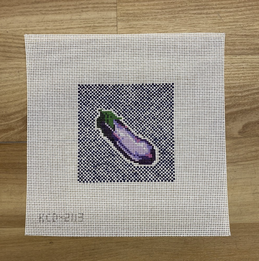 Eggplant on Blue Square - KC Needlepoint
