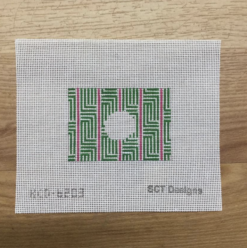 Pink and Green Luggage Tag Insert - KC Needlepoint