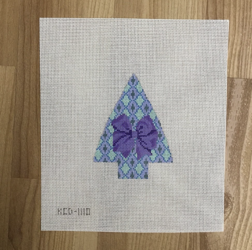 Argyle with Purple Bow Tree Canvas - KC Needlepoint