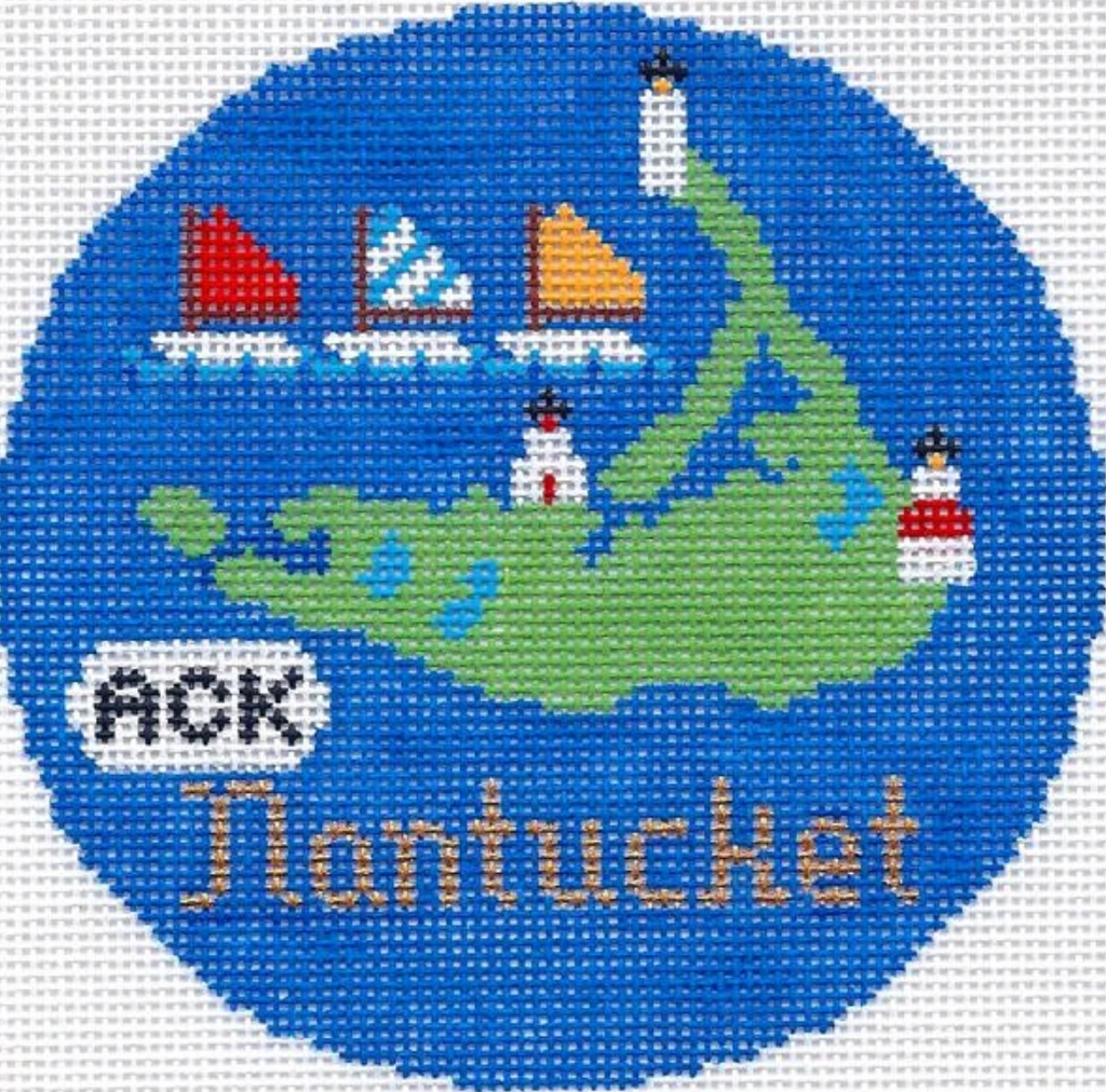 Nantucket 4 1/4" Travel Round Needlepoint Canvas - needlepoint