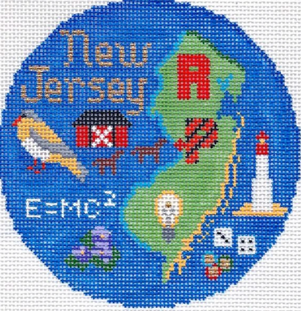 New Jersey 4 1/4" Travel Round Needlepoint Canvas - needlepoint