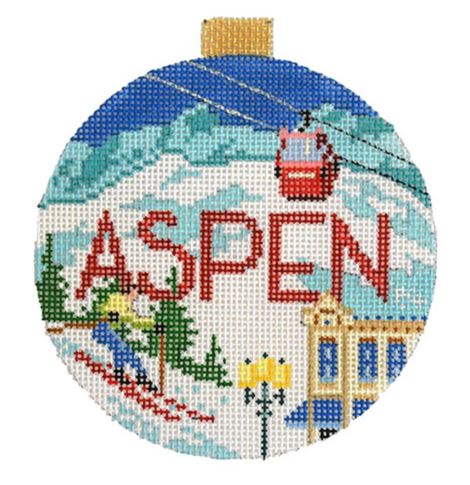Aspen Travel Round Needlepoint Canvas - needlepoint