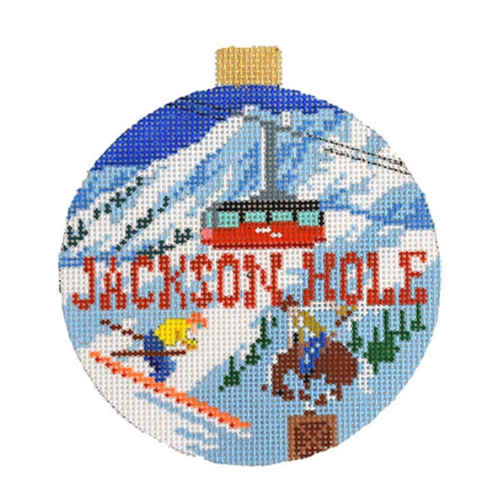 Jackson Hole Travel Round Needlepoint Canvas - needlepoint