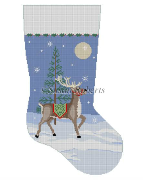 Moonlit Reindeer Stocking Canvas - needlepoint