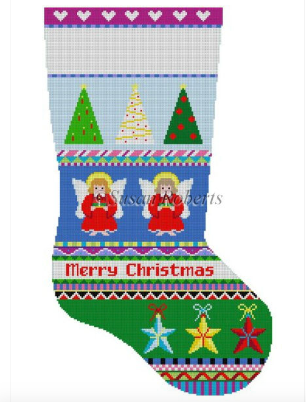 Bold Stripe Angels Stocking Canvas - needlepoint