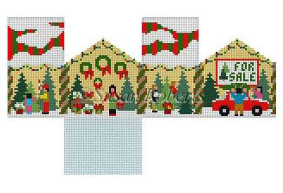 Christmas Tree Lot Mini House Canvas - needlepoint