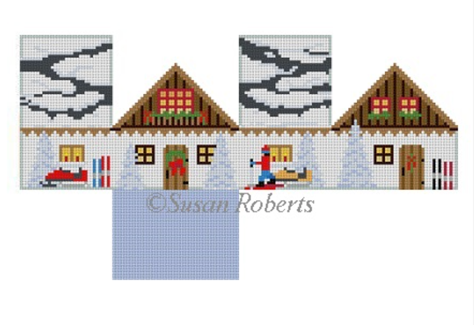 Ski Chalet Mini House Canvas - needlepoint