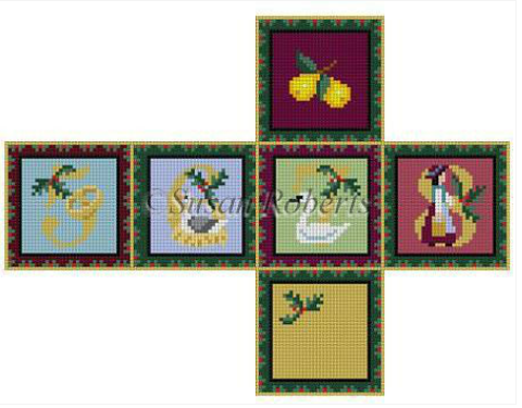 Pear Tree 5, 6, 7, 8 Cube Ornament Canvas - needlepoint