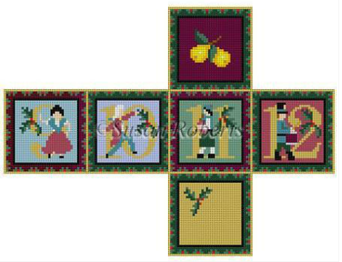 Pear Tree 9, 10, 11, 12 Cube Ornament Canvas - needlepoint