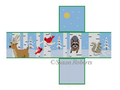 Birch Tree Neighbor Cube Ornament Canvas - needlepoint