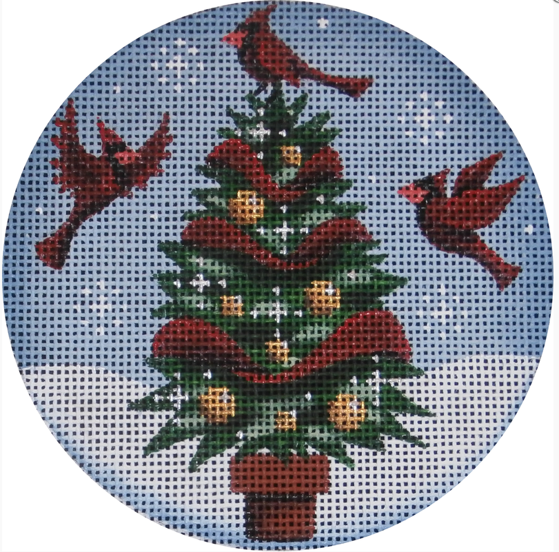Cardinal Tree Round Canvas - needlepoint